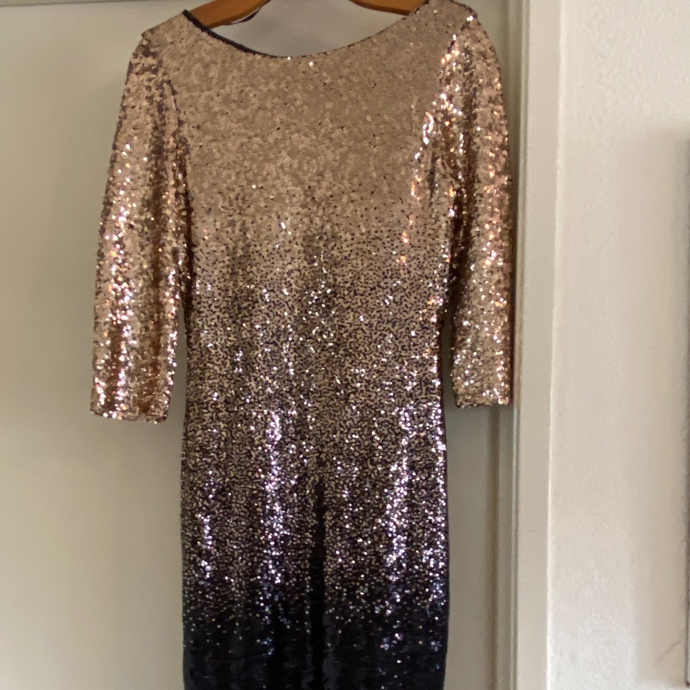 Gold and black ombré sequenced cocktail dress